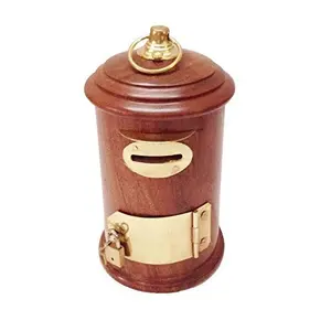 Handmade wooden piggy bank/money box/saving box post office shaped for kids and adults-Brown