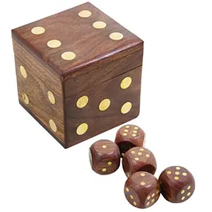 Dice Set Casino 5 Complete Handmade Vintage 20 MM Brown with Wooden Storage Box Handmade (Square)