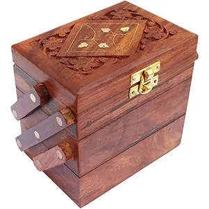Handicrafts Wooden Jewellery Box for Women | Jewel Organizer Box Hand Carved Carvings (5 X3.5 X3.5 inches) Gift Items