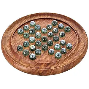 Games Solitaire Board in Wood with Glass Marbles Board Game