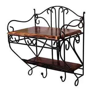 Crafts A to Z Wrought Iron & Wooden Set Top Box Stand | Set Top Box Holder Double for Wall | Wall Decorative Set Top Box Storage Size - 9.5 x 7 x 11 Inches