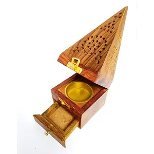 Wooden Pyramid Shape Dhoop Batti Stand/Incense Stick Holder with Drawer/aggarbatti Holder