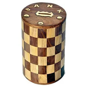 Wooden Round Chess Design Money Bank Coin Bank Girls & Boys