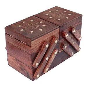 Handmade Wooden Jewellery Box for Women Jewel Organizer Brass Inlay(5 in 1) Gift Items