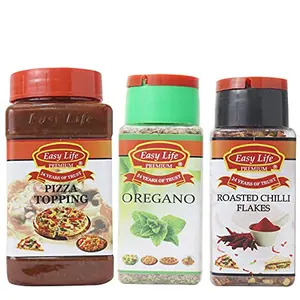 Easy life Pizza Topping 350g + Oregano 25g + Roasted Chilli Flakes 65g (Combo of 3)