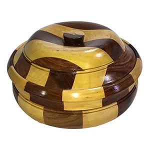 Wooden Casserole for Chapati Wooden Casserole Wooden Box Stainless Steel Pot Serving Bowl with Lid for Chapatis 7.5''Multipurpose Wooden Box 10.5x10.5x5 Inch (Outer Dimensions)