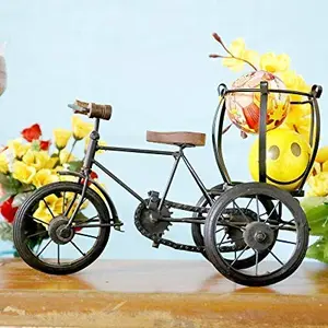Wooden Antique Classic Retro and Wrought Iron Model Miniature Bicycle Bottle Holder Figurine/Cycle/Rickshaw Showpiece|Table/Home/Office dÃ©cor|Flower Vase