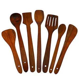 Wooden Sheesham Cooking Spoons for Non- Stick Utensils Set of 7