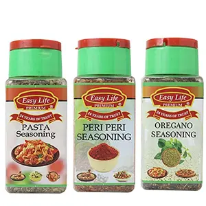 Easy Life Pasta Seasoning 30g + Peri Peri Seasoning 75g + Oregano Seasoning 60g [Ideal Pack of only 3 Spices Herbs and Seasonings to make great Fresh Sauces and Dips]
