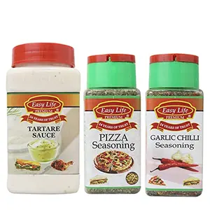 Tartare Sauce 315g Pizza Seasoning 25g Garlic & Chilli Seasoning 45g [Combo of 3 A Thick White Sauce Served with Snacks and Sandwiches with Mixed Herbs]