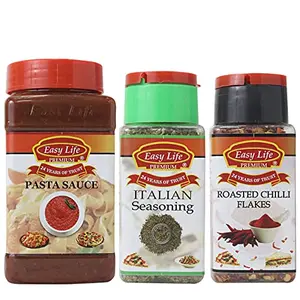 Easy Life Pasta Sauce 350g + Italian Seasoning 30g + Roasted Chilli Flakes 65g (Combo of 3)