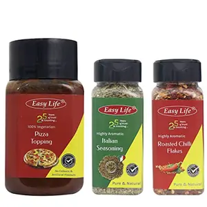 Easy life Pizza Topping 325g + Italian Seasoning 25g + Roasted Chilli Flakes 50g (Combo of 3)