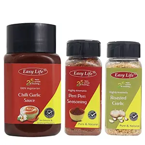 Easy Life Combo Pack of Chilli Garlic Sauce (320g) Peri Peri Seasoning (60g)Roasted Garlic (80g)
