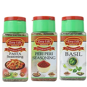 Pasta Seasoning 30g + Peri Peri Seasoning 75g + Basil 25g [Pack of only 3 Spices Herbs Dried Leaves and Seasonings]