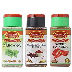 Easy Life Oregano 25g + Roasted Chili Flakes 65g + Paprika 70g (Pack of Only 3 Spice Herb and Seasonings)