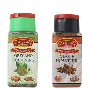 Oregano Seasoning 60g & Mace Powder 75g [Combo of Only 2 Spices (Javitri) Herbs and Pizza Seasonings]