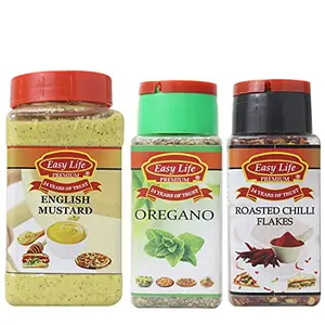 English Mustard 325g + Oregano 25g + Roasted Chilli Flakes 65g (Combo of 3)