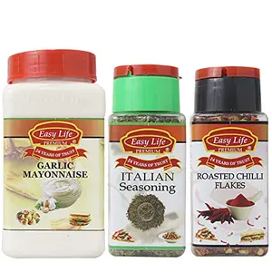 Easy Life Garlic Mayonnaise 315g + Italian Seasoning 30g + Roasted Chilli Flakes 65g (Combo of 3)