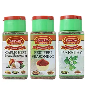 Easy Life Garlic Herb Bread Seasoning 40g + Peri Peri Seasoning 75g + Parsley 20g (Pack of Only 3 Herbs and Seasonings)