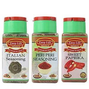 Easy Life Italian Seasoning 23g + Peri Peri Seasoning 75g + Paprika 70g (Combo Pack of 3 Spice Herb and Seasonings)