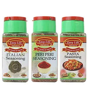 Easy Life Italian Seasoning 30g + Peri Peri Seasoning 75g + Pasta Seasoning 30g (Combo Pack of 3 Herb and Seasonings for pizzas and pastas)