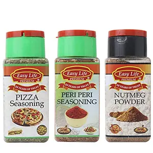 Easy Life Pizza Seasoning 25g + Peri Peri Seasoning 75g + Nutmeg Powder 75g (Combo Pack of 3)