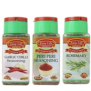 Easy Life Garlic and Chilli Seasoning 45g + Peri Peri Seasoning 75g + Rosemary 30g [Pack of Only 3 Spices Herbs Fresh Dried Leaves and Seasonings]