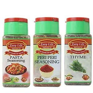 Easy Life Pasta Seasoning 30g + Peri Peri Seasoning 75g + Thyme 40g [Pack of only 3 Spices Herbs Fresh Dried Leaves and Seasonings]
