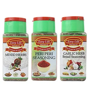 Easy Life Combo of Mixed Herbs + Peri Peri Seasoning + Garlic Herb Bread Seasoning (Pack of 3)