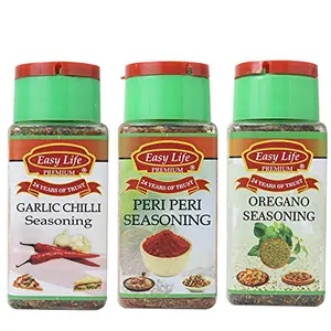 Easy Life Garlic and Chilli Seasoning 45g + Peri Peri Seasoning 75g+ Oregano Seasoning 60g [Pack of Only 3 Spices Dried Herbs and Pizza Seasonings]