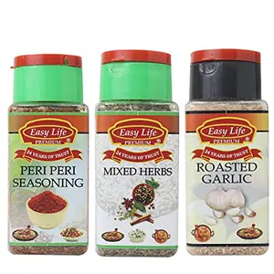 Easy Life Combo of Mixed Herbs + Peri Peri Seasoning + Roasted Garlic (Pack of 3)