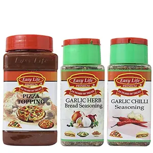 Combo of Pizza Topping 350g + Garlic Herb Bread Seasoning 40g with Garlic & Chilli Seasoning 45g (Combo of 3)
