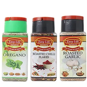 Easy Life Oregano 25g + Roasted Chili Flakes 65g + Roasted Garlic 85g (Pack of Only 3 Spice Herb and Seasonings)