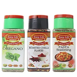 Easy Life Oregano 25g + Roasted Chili Flakes 65g + Pasta Seasoning 30g (Pack Only of 3 Spice Herb and Seasonings)