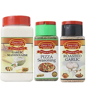 Easy Life Garlic Mayonnaise 315g + Pizza Seasoning 25g + Roasted Garlic 85g (Combo of 3)