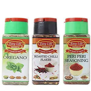 Easy Life Oregano 25g + Roasted Chili Flakes 65g + Peri Peri Seasoning 75g (Pack of Only 3 Spice Herb and Seasonings)