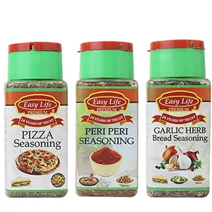 Easy Life Pizza Seasoning 25g + Peri Peri Seasoning 75g + Garlic Herb Bread Seasoning 40g (Combo Pack of 3)