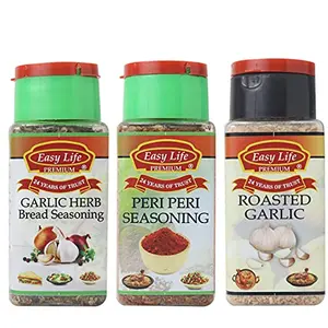 Easy Life Garlic Herb Bread Seasoning 40g + Peri Peri Seasoning 75g + Roasted Garlic 85g (Pack of Only 3 Spice Herbs and Seasonings)