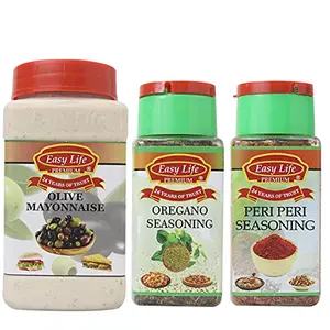 Easy Life Combo of Olive Mayonnaise 315g with Oregano Seasoning 60g and Peri Peri Seasoning 75g