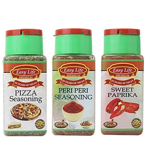 Easy Life Pizza Seasoning 25g + Peri Peri Seasoning 75g + Paprika 70g (Combo Pack of 3)