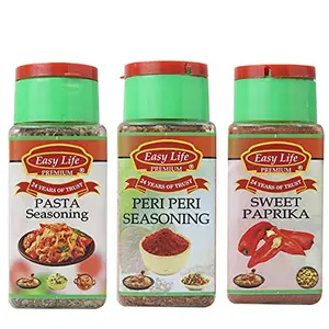 Easy Life Pasta Seasoning 30g + Peri Peri Seasoning 75g + Paprika 70g [Pack of only 3 Spices Herbs and Seasonings]