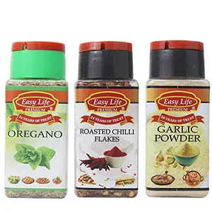 Oregano 25g + Roasted Chili Flakes 65g + Garlic Powder 65g (Pack of Only 3 Spice Herb and Seasonings)