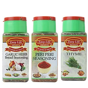 Easy Life Garlic Herb Bread Seasoning 40g + Peri Peri Seasoning 75g + Thyme 40g (Combo offer of Essential Blends a and Herbs for Soups Breads and Buns)