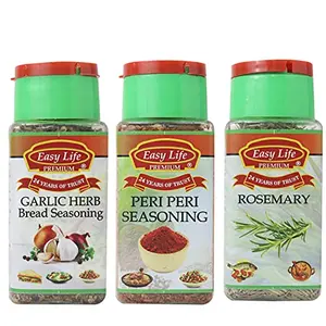 Easy Life Garlic Herb Bread Seasoning 40g + Peri Peri Seasoning 75g + Rosemary 30g (Combo offer of Essential Blends and Herbs for Breads and Buns)