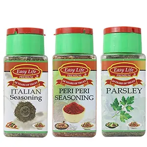 Easy Life Italian Seasoning 25g + Peri Peri Seasoning 75g + Parsley 20g (Combo Pack of 3 Herb and Seasonings)