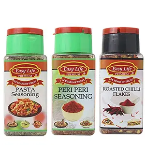 Easy Life Pasta Seasoning 30g + Peri Peri Seasoning 75g + Roasted Chilli Flakes 65g [Pack of Only 3 Spices Herbs and Seasonings Combo]