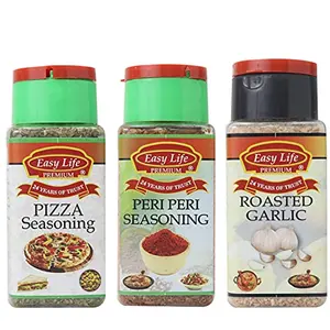 Easy Life Pizza Seasoning 25g + Peri Peri Seasoning 75g + Roasted Garlic 85g (Combo Pack of 3)