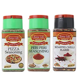 Easy Life Pizza Seasoning 25g + Peri Peri Seasoning 75g + Roasted Chilli Flakes 65g (Combo Pack of 3)
