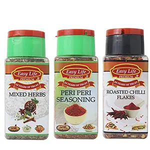 Easy Life Combo of Mixed Herbs + Peri Peri Seasoning + Roasted Chilli Flakes (Pack of 3)