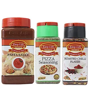 Easy Life Pasta Sauce 350g + Pizza Seasoning 25g + Roasted Chilli Flakes 65g (Combo of 3)